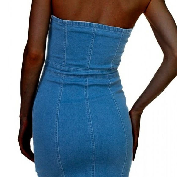 Strapless Mini Blue Denim Dress NWT - Picture 3 of 8